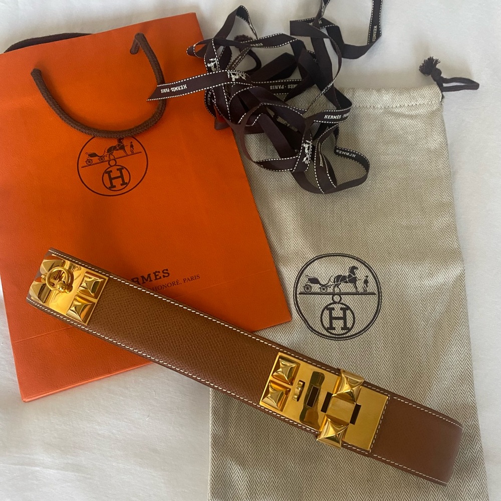 Hermes  | CDC Hermes Gold leather Belt. Sz 70